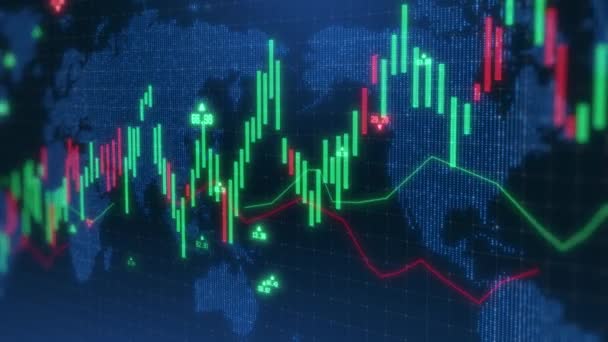 股票市场商业概念 摘要背景 烛台指标和数字运行蓝色主题 — 图库视频影像