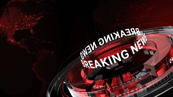 global earth rotating Digital World News Studio Background for news report and breaking news, red theme 3d rendering
