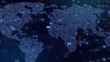 Küresel iletişim ağı, internet sektörü teknolojisi, kripto para birimi ve engelleme zinciri ekonomisi kavramı