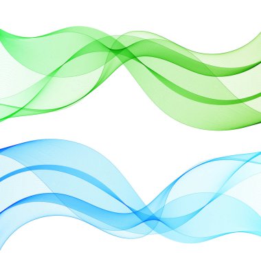 Soyut vektör dalgaları. Bir dizi yeşil ve mavi dalga. Dekor ögesi.