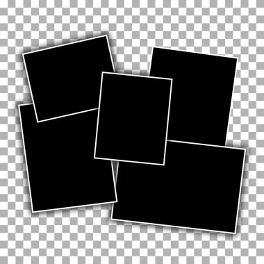 Gerçekçi fotoğraf çerçeveleri kolajı, siyah beyaz fotoğraflar. Şablon tasarımı. Vektör illüstrasyonu.