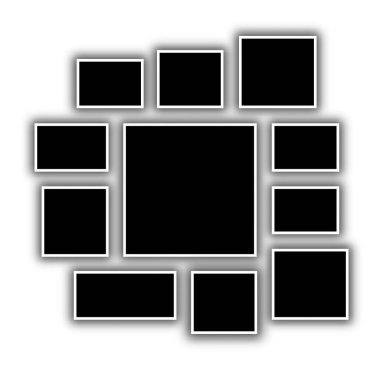 Şablonlar kolaj 11 çerçeve fotoğraf parçaları, resim veya illüstrasyon. Vektör çerçeveleri. Pano ve markalaşma sunumu. Yaratıcı tema. Ruh hali tahtası. 11 fotoğraf. Poster çerçevesi modeli. Kolaj kavramı.