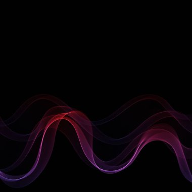 Siyah arkaplanda Smoky soyut dalgası renginde. Vektör tasarım elemanı. Eğer reklam, afiş, broşür, ekran koruyucu için şablon.