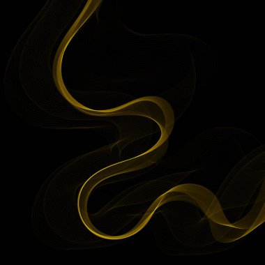 Siyah arka planda Altın Dumanlı soyut dalga. Vektör tasarım elemanı. Eğer reklam, afiş, broşür, ekran koruyucu için şablon.