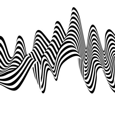 Siyah beyaz çizgi desenli soyut dalga. Psikedelik biçiminde 3B optik arkaplan.