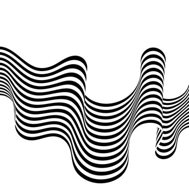 Beyaz noktalar üzerinde siyah çizgi dalgası. Üç boyutlu çizgiler. Beyazda izole edilmiş.