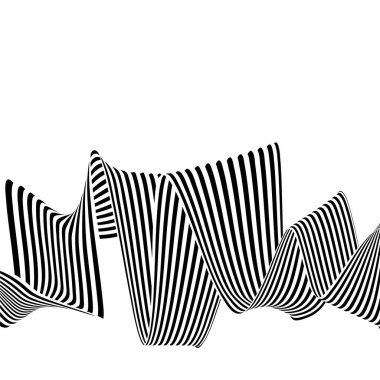 Dalga çizgileri olan soyut bir arkaplan. Dinamik soyut vektör tasarımı. 3D optik illüzyon çizgisi.