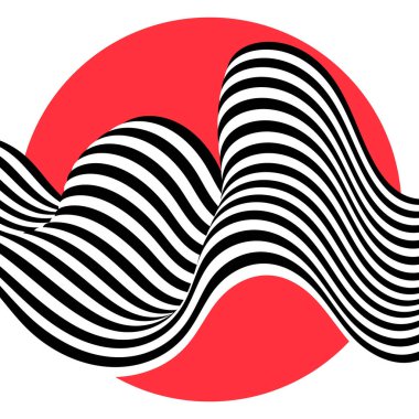 Kırmızı bir çemberin arkaplanındaki siyah ve beyaz dalgaları özetle.