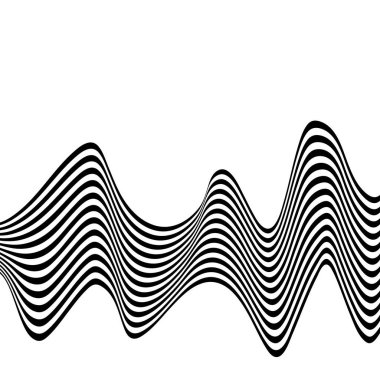 Siyah ve beyaz kıvrımlı çizgi çizgileri hareket eden dalga soyut arkaplanı.