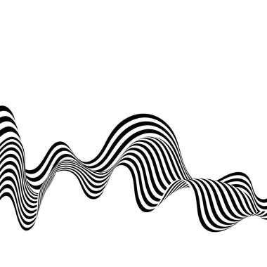 Dalga çizgileri olan soyut bir arkaplan. Dinamik soyut vektör tasarımı. 3D optik illüzyon çizgisi.