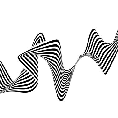 Soyut çizgiler siyah beyaz dalga arkaplan optik sanat. Vektör illüstrasyonu.