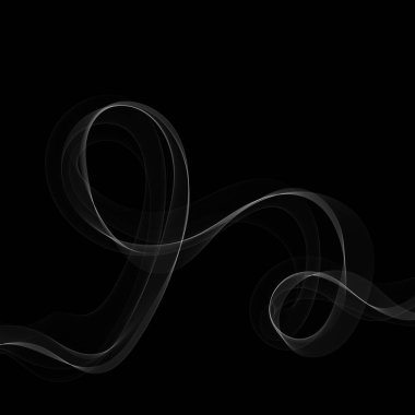 Siyah arka planda beyaz dumanlı soyut dalga. Vektör tasarım ögesi.