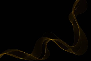 Siyah arka planda Altın Dumanlı soyut dalga. Vektör tasarım ögesi.