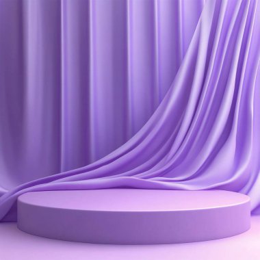 Monochrome Lavender Podium with Draped Fabric Folds for Product Display.