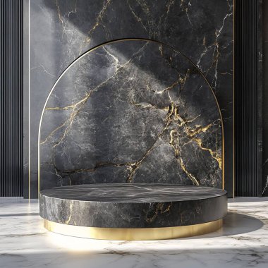 Altın Aksanlı ve Kemerli Şatafatlı Kara Mermer Yaya