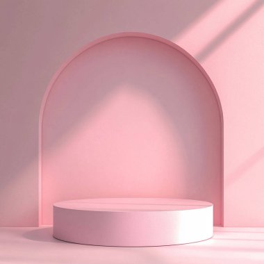 Yumuşak Güneş Işığı Gölgeli Kemerli Minimalist Pembe Podyum, Görünüm için ideal.