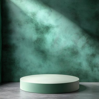 Açık Yeşil Silindirik Podyum Işık Altında Dokulu Duvarları olan bir odada