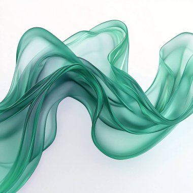 Şeffaf turkuaz kumaşın zarif dalgaları sorunsuzca hareket ediyor..