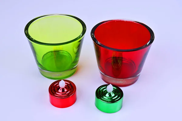 Green and red glasses and small lights