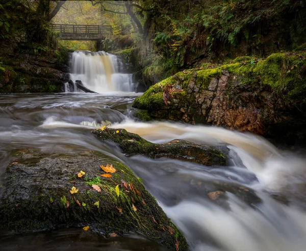 Sychryd Cascades Set Waterfalls Dinas Rock Brecon Beacons National Park — Stock Photo, Image