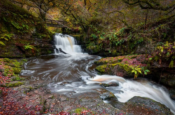 Sychryd Cascades Set Waterfalls Dinas Rock Brecon Beacons National Park — стоковое фото