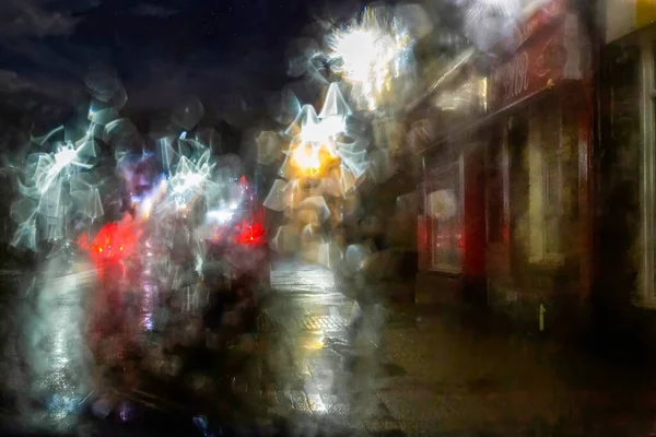 Abstract Street Lighting Rain Wet Car Windscree — Stock Photo, Image