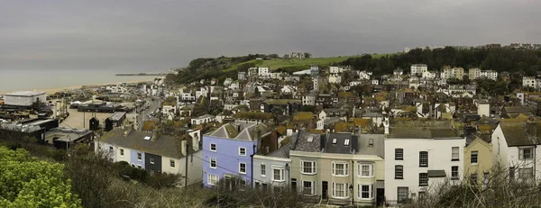 Redaktionell Hastings Storbritannien April 2023 Panoramautsikt Över Hastings Gamla Stad — Stockfoto