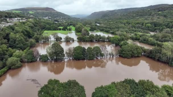 Zaplavená Pole Swansea Valley Jižním Walesu Velké Británii Dlouhém Dešti — Stock video