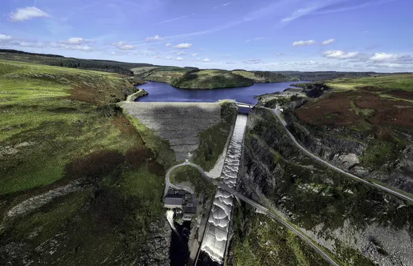 stock image Llyn Brianne from the air, a man-made dam and reservoir in the headwaters of the River Towy in Mid Wales, UK