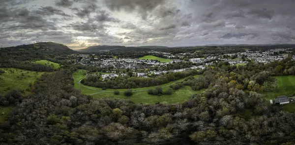 Panorama Luftaufnahme Des Swansea Valley Und Des Diamond Park Ystradgynlais — Stockfoto