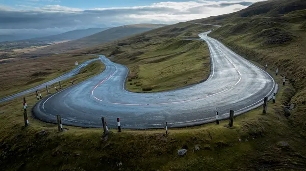 stock image The hairpin bend on the A4069 known as Cuckoo Bend on the Black Mountain Pass in South Wales UK often used in a popular TV car series because of the fast winding roads