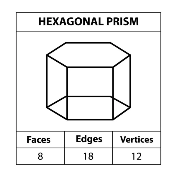Prisma Hexagonal Caras Bordes Vértices Figuras Geométricas Contorno Conjunto Aislado — Vector de stock