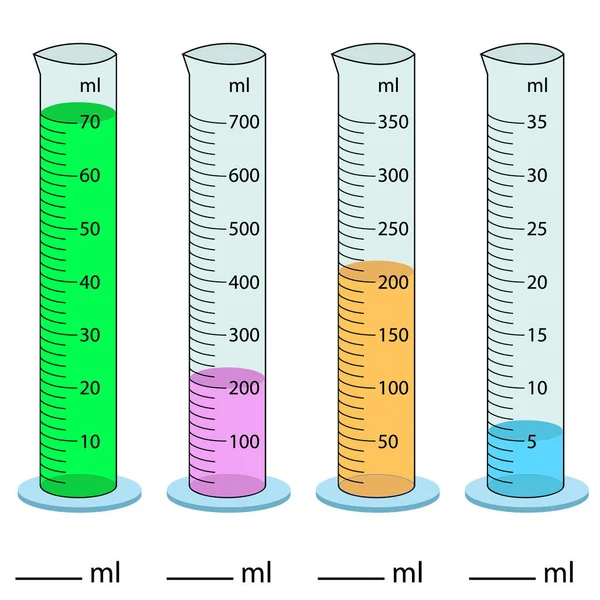 シリンダーを測定する ベクトルイラスト シリンダー卒業チューブベクトルガラス化学測定量 ビーカーの体積を測定します 測定活動 卒業シリンダー — ストックベクタ