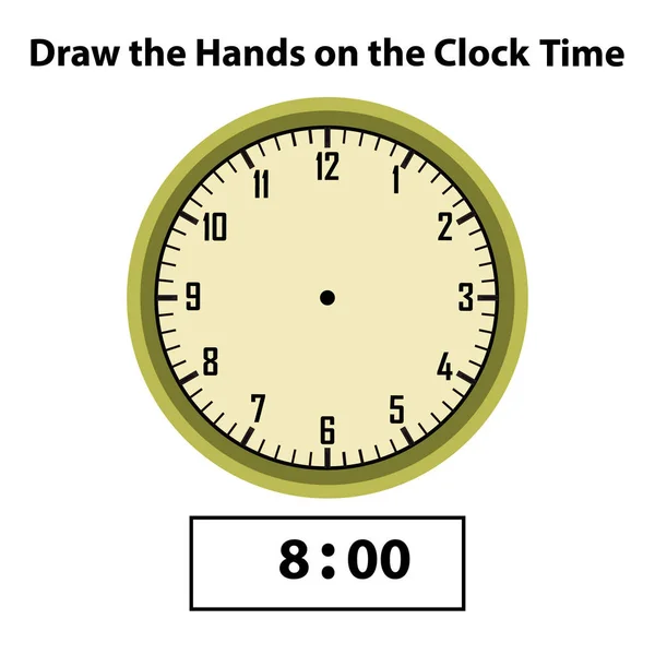 手を描くアナログ時計 学習クロック および数学のワークシートは何ですか 子供用ワークシートの時間練習を伝える 時計でアナログを学ぶ 教育活動 — ストックベクタ