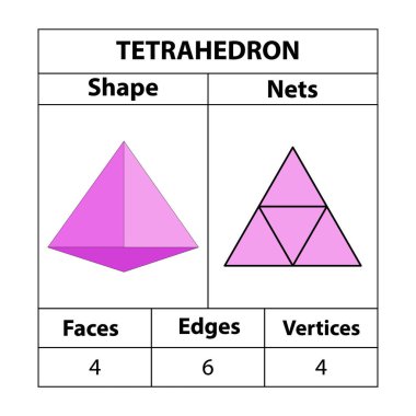 Tetrahedron Piramit Ağları, yüzler, kenarlar ve köşeler. Geometrik şekiller beyaz bir arkaplanda izole edilir. Geometrik 3d ağları şekillendirir. Matematikte. vektör illüstrasyonu,