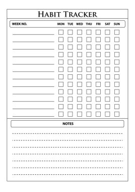 Alışkanlık takipçisi. şablon. Açık ve basit basılabilir. İş organizatörü sayfası. Kağıt çarşaf. Gerçekçi vektör illüstrasyonu.