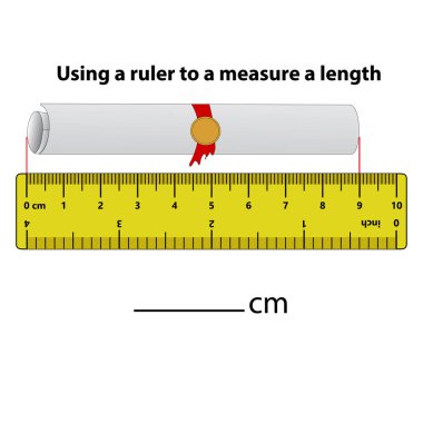 Cetvelle santimetre uzunluğunda. Eğitim geliştirme programı. Çocuklar için oyun. Çocuklar için bulmaca. Vektör çizimi. çizgi film biçimi.