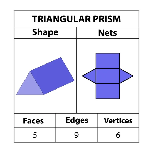 Üçgen Prizma Ağları Yüzler Kenarlar Köşeler Geometrik Şekiller Beyaz Bir — Stok Vektör