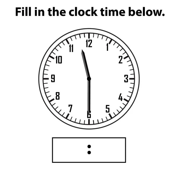 アナログ クロック 時間は何ですか ラーニングクロックを書きます そして 数学のワークシート 子供用ワークシートの時間練習を伝える 時計でアナログを学ぶ 教育活動 — ストックベクタ