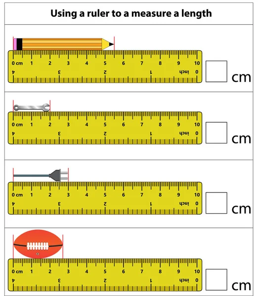 Измерение Длины Сантиметрах Линейкой Образование Разрабатывает Рабочие Листы Игра Детей — стоковый вектор