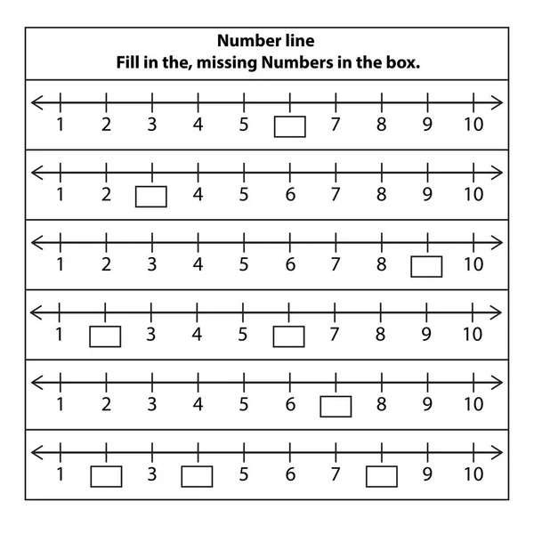 1行目から10行目の数字がない 不足している正の数を入力します 白い背景の数学 ベクトルグラフィックイラスト 行方不明者の子供ワークシート — ストックベクタ