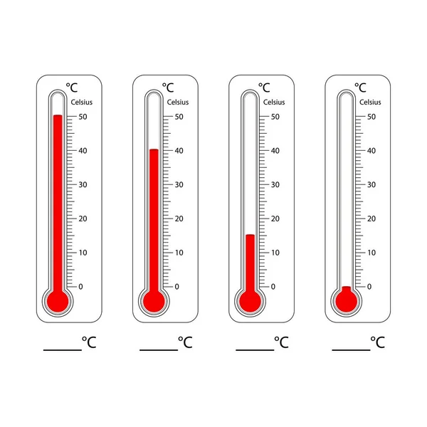 温度计刻度 工作表 摄氏度刻度 天气温度图标的测量设备 矢量孤立的说明 — 图库矢量图片