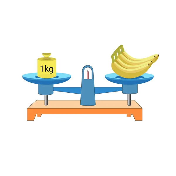 Bilance Měřítko Banán 1Kg Váhy Rovnováze Nerovnováha Vah Vektorová Ilustrace — Stockový vektor
