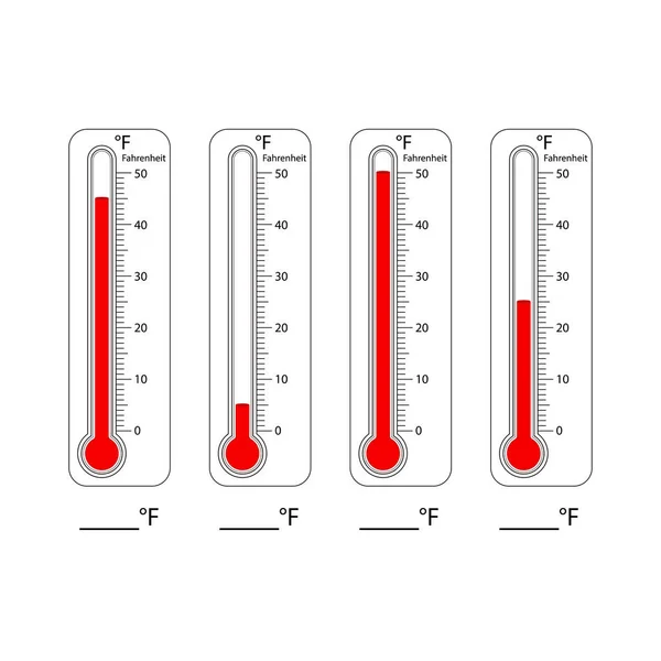 温度計はスケールします 温度アイコン 気象学華氏と摂氏スケール 気象温度のための測定機器 ベクトル分離図 — ストックベクタ
