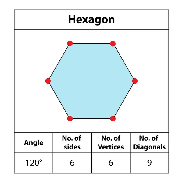 Hexágono Formas Ângulos Vértices Lados Diagonal Com Cores Campos Para — Vetor de Stock