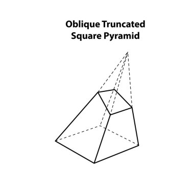 Oblique Trunted Square prizması. Geometrik şekiller. Beyaz üzerine izole edilmiş vektör çizimi. Simge, baskı, geometri tasarımı. Tıkanmış üçgen klipsli resim. özet çizimi.