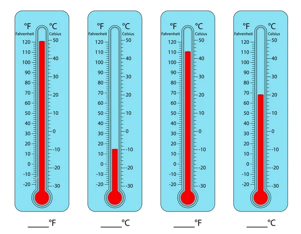 Κλίμακα Θερμόμετρων Θερμοκρασία Φύλλο Εργασίας Κλίμακα Κελσίου Φαρενάιτ Εξοπλισμός Μέτρησης — Διανυσματικό Αρχείο