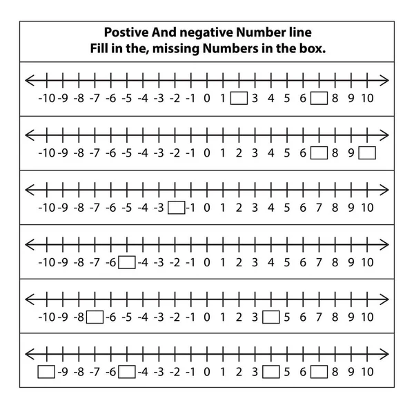 Positive Negative Number Line Missing Numbers Fill Box Math White — Stock Vector