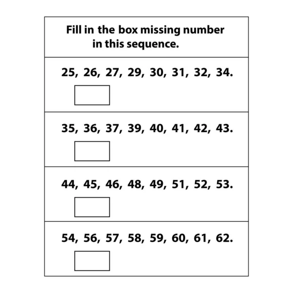 Missing Number Worksheet Missing Numbers Fill Box Math White Background — Stock Vector