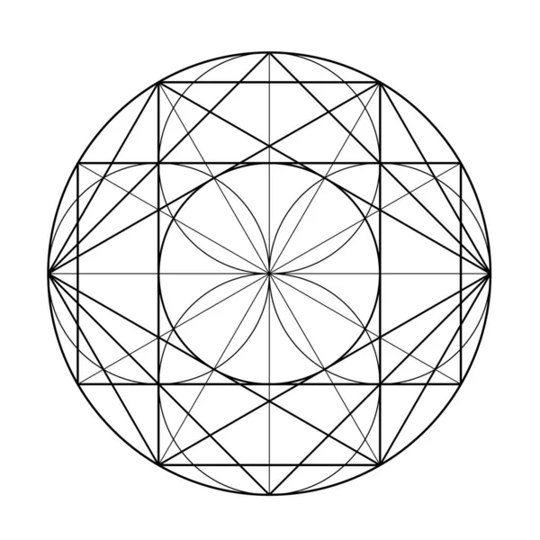 生命の花6 19円の境界 神聖幾何学ベクトル設計要素 幾何学的な神秘的なマンダラの世界 複雑なイラストです — ストックベクタ